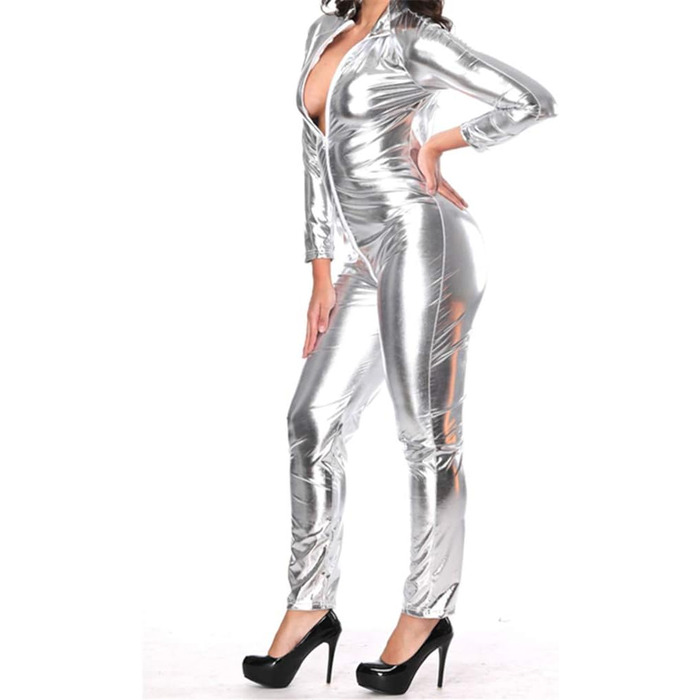 Боді Babydoll з еластичної шкіри YouYaYaZ для клубів та сну (S-5, срібний, M)