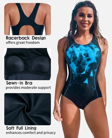 Чарго купальник спортивний з широкими лямками (L, чорний/синій)