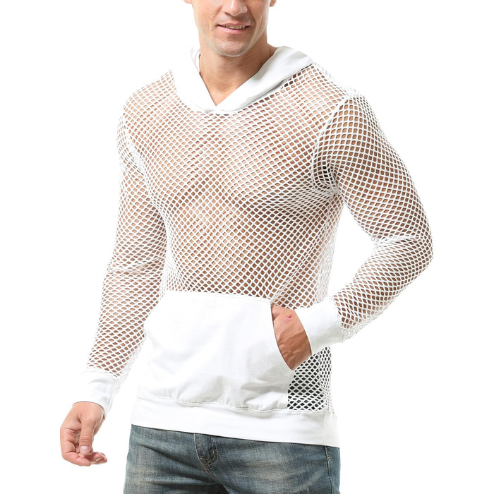 Чоловіча сітчаста сорочка AIEOE, прозора, для клубу, великий розмір XL, білий колір
