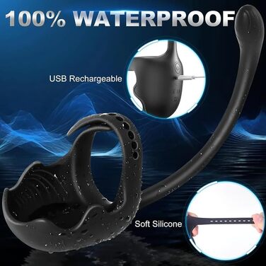 Електричний кільце для статевого члена Guspiun з двома моторами та вібратором для анусу. 10 режимів вібрації, пульт дистанційного керування. Інтимні іграшки для пар.