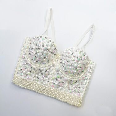 Жіночий бюстгальтер Push Up з корсетом, готичний стиль, стрази, діаманти, Cubwear, для вечірок, з регульованим ремінцем (L, білий)