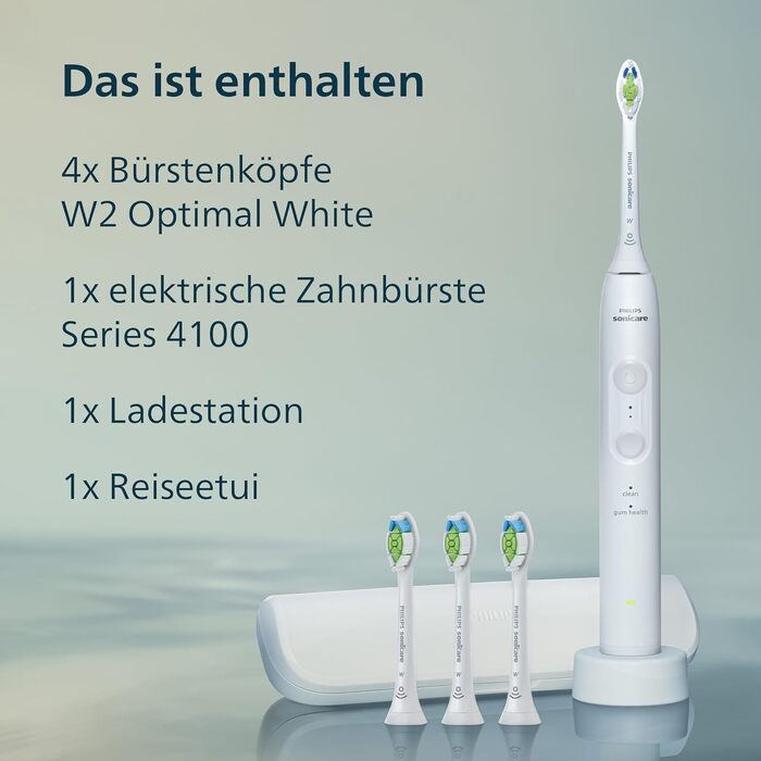 Електрична сонічна зубна щітка Philips Sonicare 4100 (HX3683/33) біла, з 4 насадками W2 Optimal White, дорожнім футляром та USB-зарядним пристроєм