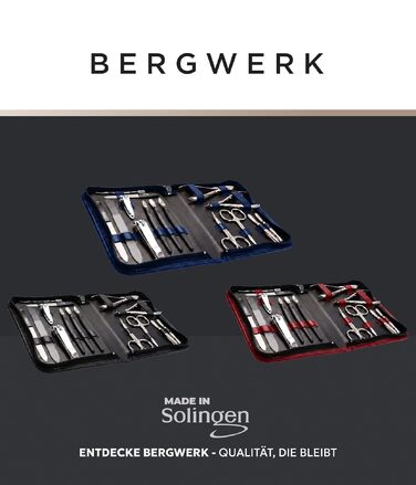 Професійний набір для манікюру та педикюру BERKWERG Solingen, 15 предметів, шкіряний футляр, чорний — Німеччина