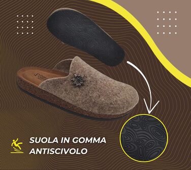 Зимові домашні капці Alpine Clogs з вареної вовни, теплі тірольські пантолети унісекс, 100% Made in Italy, колір Taupe, розмір 46 EU