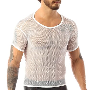 Чоловіча футболка з сітчастою тканини з короткими рукавами, спортивна, для м'язів (XL, білий)