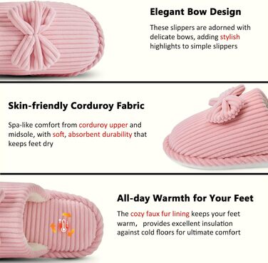 Жіночі зимові капці Coswind з ефектом пам'яті Memory Foam, плюшева підкладка та вельветовий верх, рожеві (розмір 36.5/38 EU)