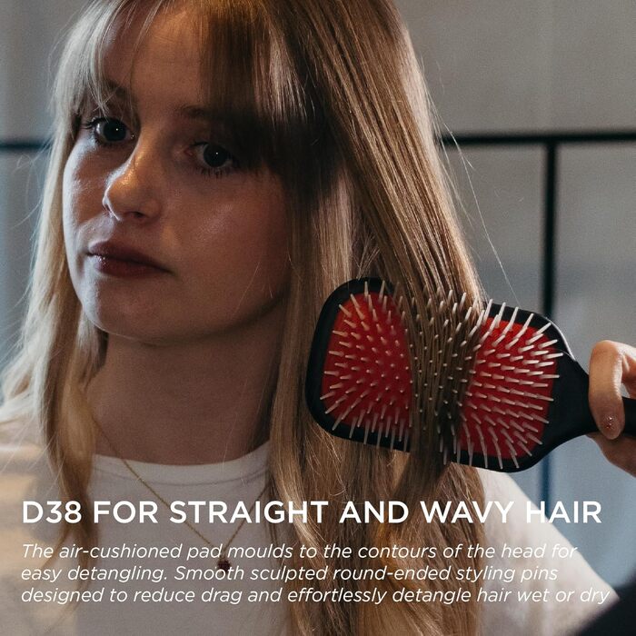 Щітка для волосся Denman D38 Paddle Brush для розплутування та стайлінгу вологого і сухого волосся (кучеряве, густе, пряме), чорна/червона/біла