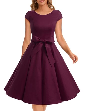 Сукня Dressystar вінтажна 50-х років з короткими рукавами в горошок, Burgundy XL