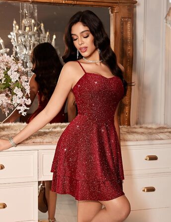 Сукня вечірня бальна для підлітків Meetjen, на бретелях, коктейльна, V-подібний виріз, A-силует, сукня для випускного (XXL, Бордовий)