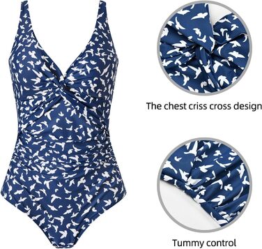 Купальник жіночий Badeanzug з високою талією, push-up, V-подібний виріз, рюші, моделює фігуру, великі розміри 42 NB