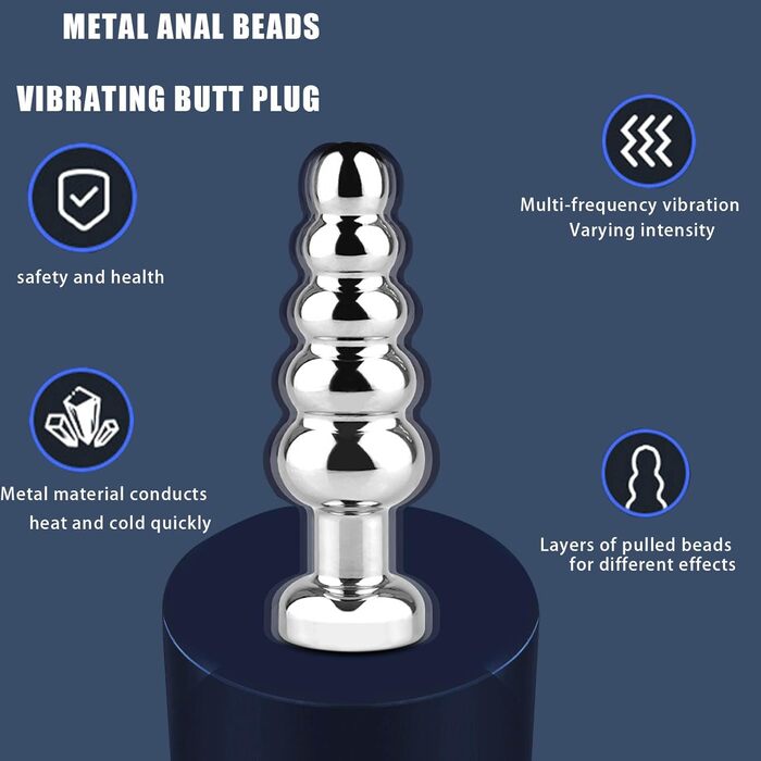 Вібратор для анального сексу AMAZBEE з дистанційним керуванням, 10 режимів, масажер простати, металевий дildo з 5 намистин