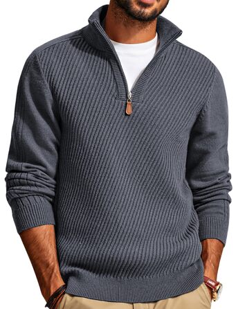Чоловічий зимовий светр PJ Paul Jones з високим коміром та замком 1/4 Zip, в'язаний джемпер Troyer, темно-сірий, розмір L