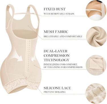 Корсет YIANNA для фігури жіночий, бежевий, відкрита грудь (XL) - слімуючий боді