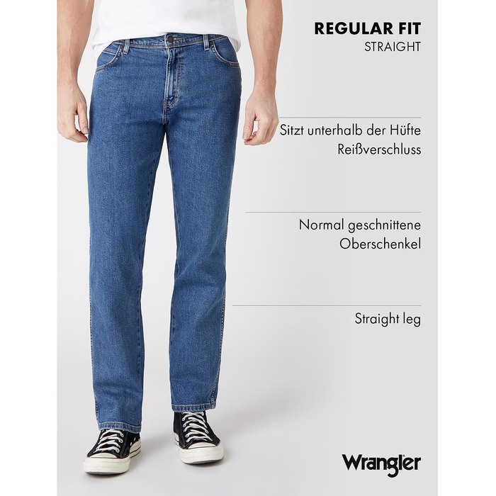 Чоловічі джинси Wrangler Regular Fit Regular - середня посадка, чорні, Stonewash (W44 L30)