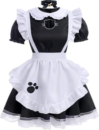 Костюм для косплею: сукня горничної, аніме, чорний, з вушками та рукавичками (5XL)