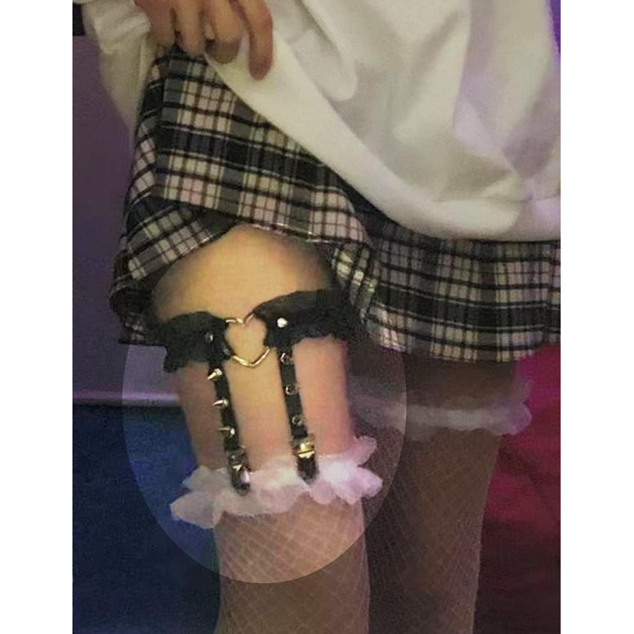 Жіночі шкіряні гетри на стегна з регулюванням, гетри на ногу у формі серця з кліпсами, панк-готичні гетри для панчіх-високих, 2 шт. чорні, 2 шт. з білим мереживом