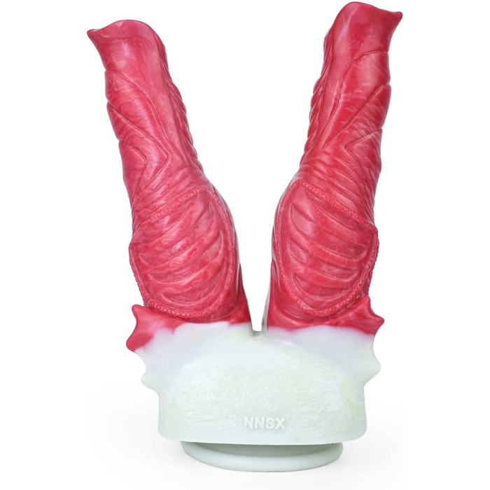 Двофалічний секс-іграшка Jixaxe з силікону, червона (для вагінальної та анальної стимуляції)