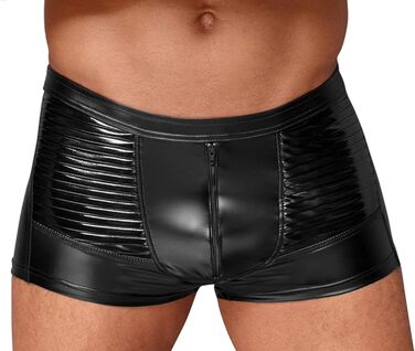 Чоловічі шорти з ефектом мокрого блиску, чорні, XL - Fetisch Clubwear з PVC деталями