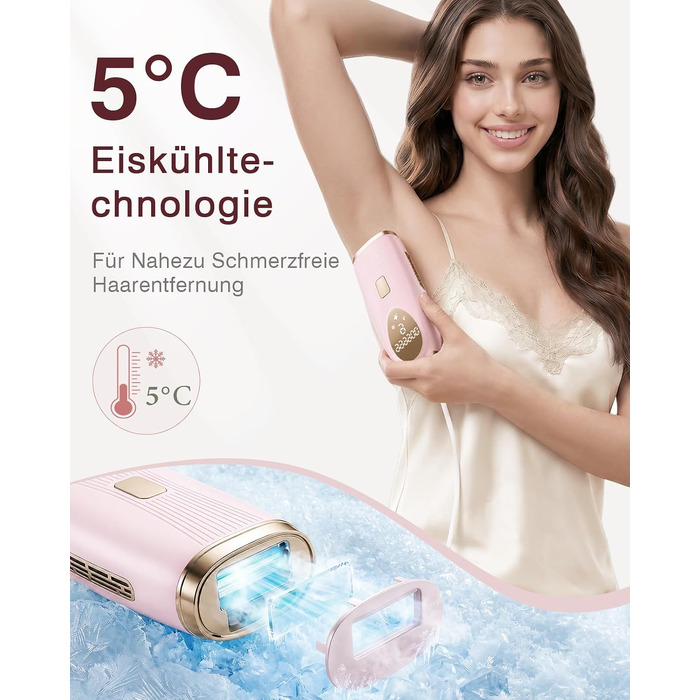 IPL-епілятор для безболісної видалення волосся з охолодженням 5°C, пристрій для обличчя, бікіні, пахв та ніг, колір Rose