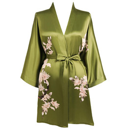 Халат жіночий літній з квітковим принтом Babeyond, сатиновий, короткий, пляжний, універсальний розмір, зелений