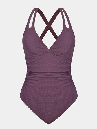 Купальник CUPSHE з V-подібним вирізом, що підтягує живіт, з глибоким вирізом на спині, суцільний, фіолетово-коричневий