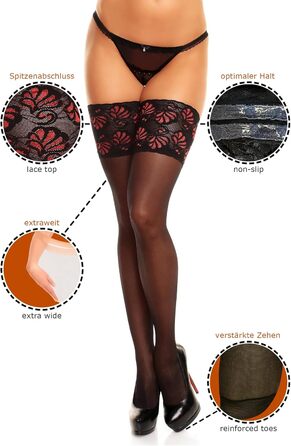 GLAMORY Шкарпетки без бретелек Deluxe 20, великі розміри, чорний/червоний