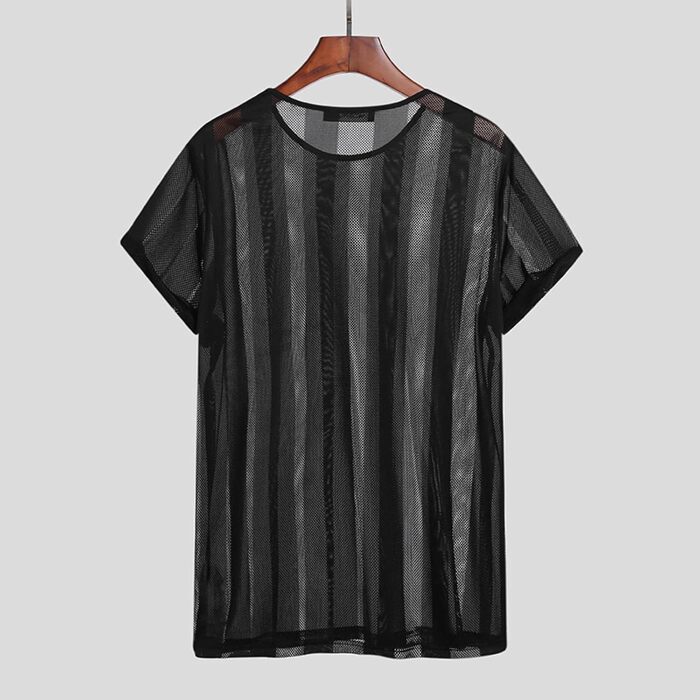 Чоловіча сорочка-футболка SUYGGCK на літо, прозора, сексуальна, для вечірок, повсякденний стиль, 3XL, чорна