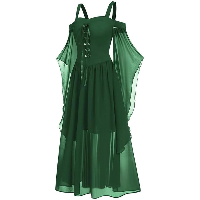 CHARMMA Готичне вечірнє плаття на Хелловін для жінок, великі розміри, A-силует, шнурівка, максі з рукавами-крильцями, вінтажне плаття відьми, косплей, клуб, вечірня сукня (лісовий зелений, XL)