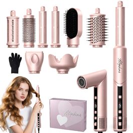 Набір стайлер для волосся 7 в 1 Atopskins Airstyler Pro: фен з дифузором, круглі щітки, випрямляч та плойка для beach waves, Creamrosa