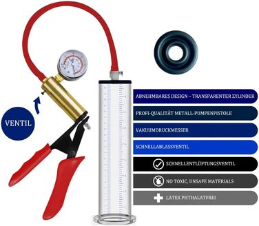 Вакуумний насос для збільшення статевого члена з металевими ручками та манометром, прозорий, для чоловіків, з масштабом, для ерекції, сексуальна іграшка, A-22,9 * 4,4 см