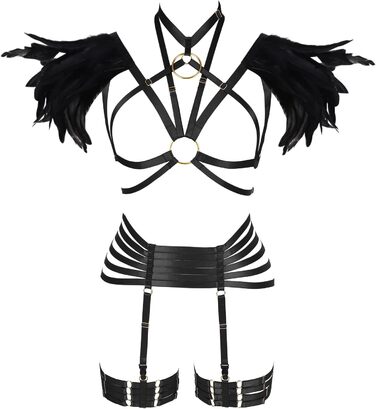 Набір пір'я для жінок PETMHS: корсет, бюстгальтер, клітка, готичний стиль, карнавал, фестувал, костюм (чорний, довгий)
