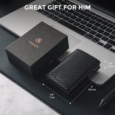 Шкіряний картхолдер VULKIT з RFID-захистом, Pop-Up гаманець для кредитних карт з відділенням для купюр, вікном для ID та магнітною застібкою (чорний)
