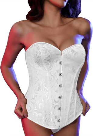 Корсетний топ SLIMBELLE для повних грудей: готичний корсет з мереживом та шнурівкою, бюстгальтер-корсет з сталевими ребрами, топ з фальш-шкіри (L, білий)
