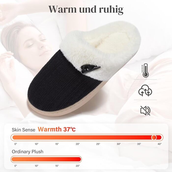 Жіночі зимові капці NineCiFun з плюшем та ефектом пам'яті (Memory Foam), протиковзкі, чорні, розмір 40/41 EU