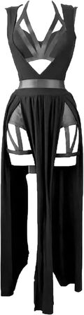 Жіноча сексуальна сукня-комбінезон з пуш-ап бюстгальтером, мереживний бандаж, піжама, прозора білизна, комплект з лакового матеріалу, чорний, XXL