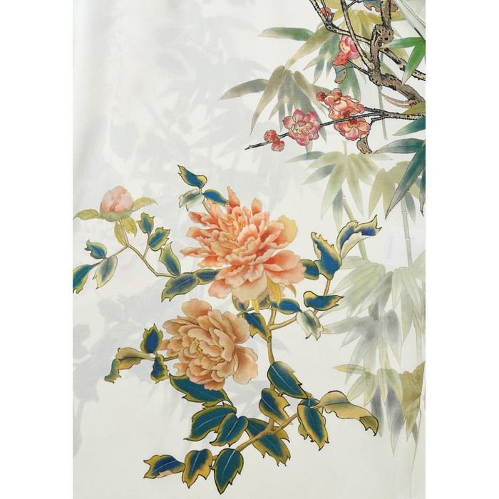 Шовковий халат-кімоно Ledamon для жінок, 100% шовк, довгий, квітковий дизайн, нічний халат (універсальний розмір, слонова кістка)