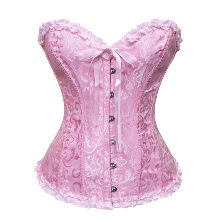 Корсет жіночий повновід'ятий, готичний, вінтажний корсаж з мереживом та квітковим принтом, топ-корсет з сатину, для Хелловіну та карнавалу, S-3XL (Рожевий)