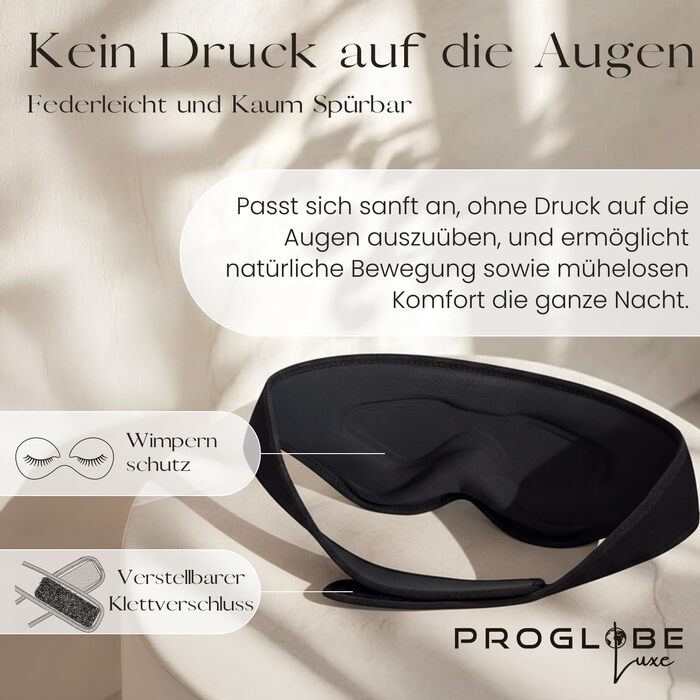 Маска для сну Proglobe Luxe 3D світлонепроникна для тих, хто спить на спині та боці, м'яка дихаюча маска для очей, темно-сіра