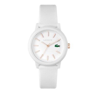 Жіночий кварцовий годинник Lacoste 12.12 білого кольору з силіконовим ремінцем Petit Piqué