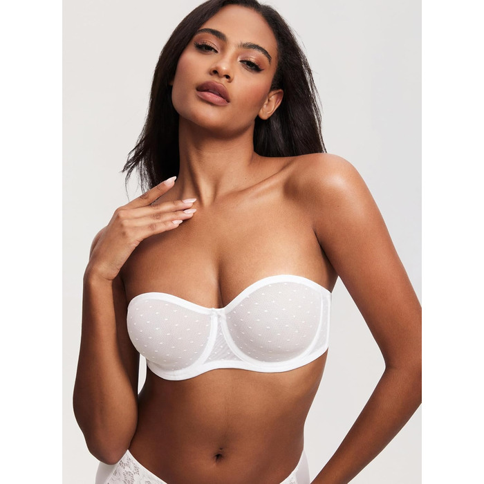 Бюстгальтер без бретелек Dobreve для великих грудей, мереживний, прозорий, білий, 90B