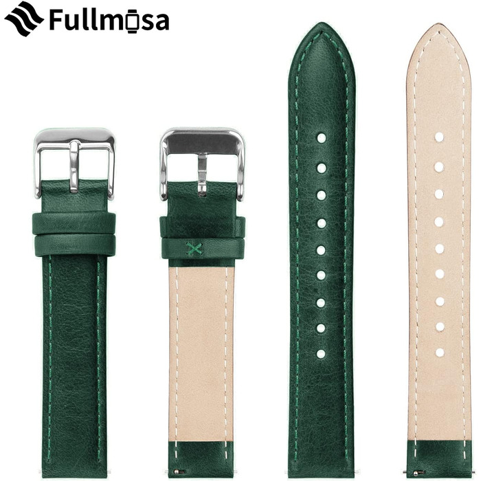 Шкіряний ремінець Fullmosa 22 мм для Samsung Galaxy Watch 46 мм, Galaxy Watch 3 45 мм, Gear S3 Frontier/Classic, колір зелений, срібляста застібка
