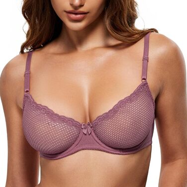 Жіночий бюстгальтер Wingslove з балконетом, мереживний, з кісточками, м'який, напівпрозорий, бюстгальтер-бралетт (пастельно-ліловий, 85E)