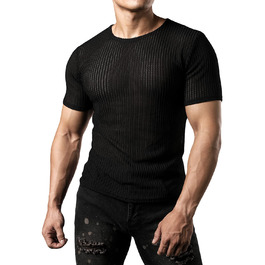 Чоловіча футболка JOGAL з сіткою, облягаюча, короткий рукав, чорна