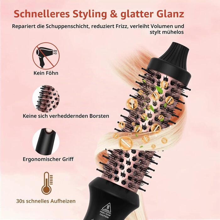 Мультифункціональний стайлер для волосся 6 в 1 UKLISS Air Styler Set: фен-щітка, локатор, випрямляч та дифузор, 1000 Вт, LCD-дисплей, колір Rose Gold