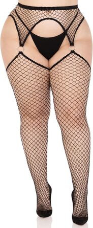 Чорні мереживні панчохи з пришитим поясом Leg Avenue, розмір 1X-2X