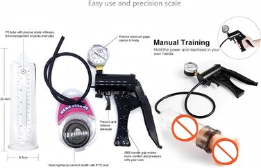 Пумпа для збільшення пеніса з манометром. Ручна пумпа для тренування ерекції з 6 кільцями. Іграшка для чоловіків.