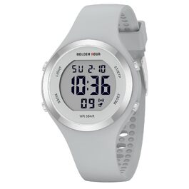 Жіночий спортивний годинник GOLDEN HOUR Digital Chronograph: водонепроникність 5ATM, силіконовий ремінець, з датою та підсвічуванням циферблата (Сірий)