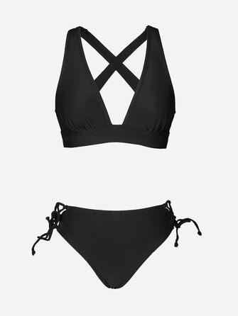 CUPSHE БІКІНІ жіночий купальник з V-подібним вирізом, на зав'язках, з драпіруванням, чорний, XL