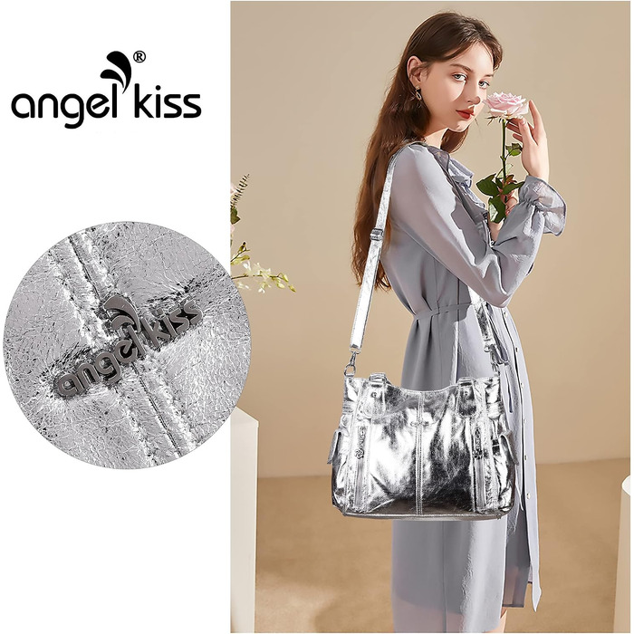 Жіноча сумка-шопер Angel Kiss: містка сумка через плече та хобо з екошкіри (PU), срібляста