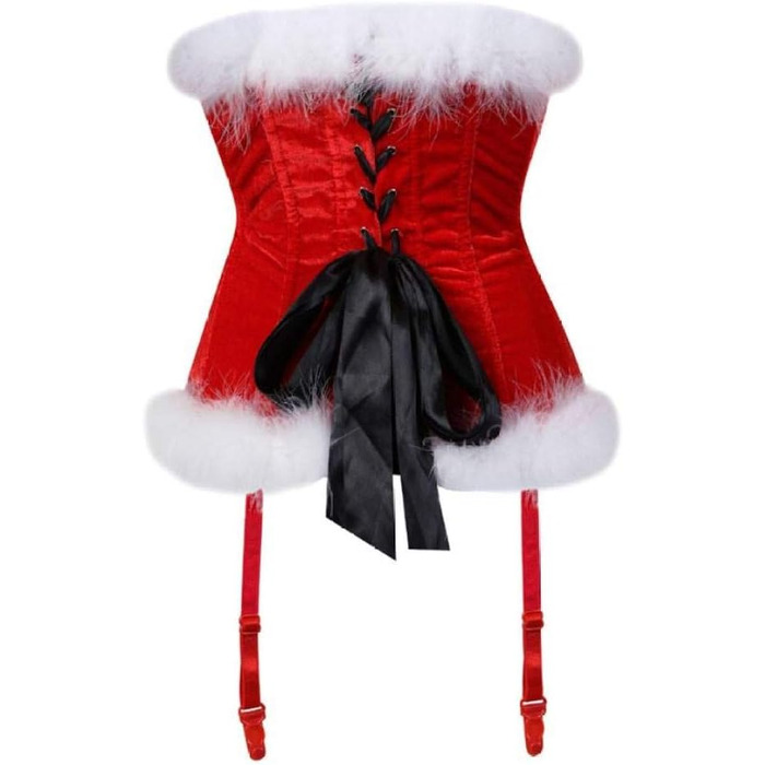 Корсет бюстгальтер YUHOOE з блискавкою та пір'ям, святковий костюм Санти для жінок, 4XL, червоний